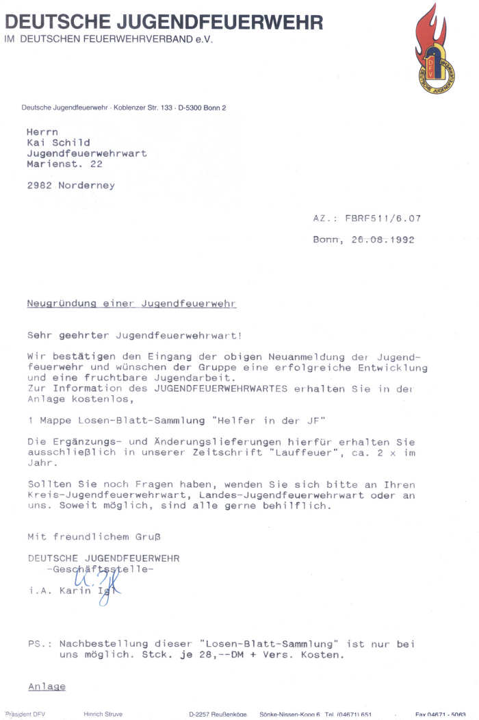 Bestätigung des Antrages am 26.08.1992 Bestätigung des Antrages am 26.08.1992