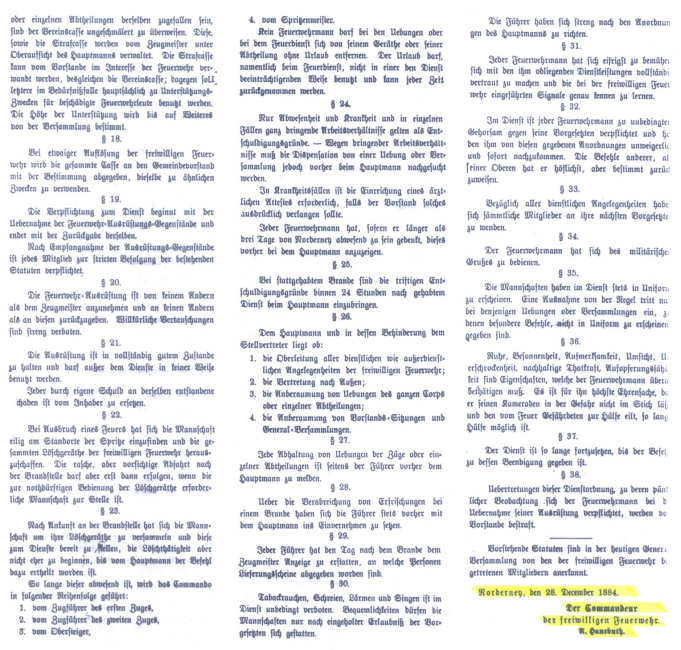 Die Statuten der F.F. Feuerwehr Norderney 28.12.1884