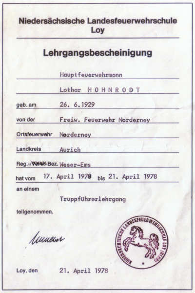 Lehrgangsbescheinigung