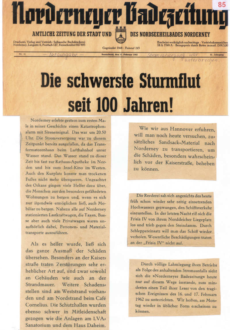 Die schwerste Sturmflut seit 100 Jahren - Februar 1962