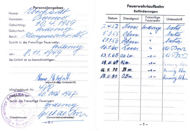 Feuerwehr Mitgliedsbuch