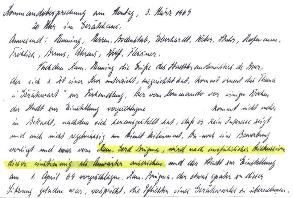 Ab 01.04.1969 ein neuer Gerätewart