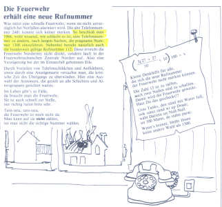 Die Feuerwehr hat ab 1984 eine neue Rufnummer: 1300