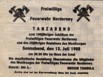 100 Jahre Feuerwehr Norderney - 1985