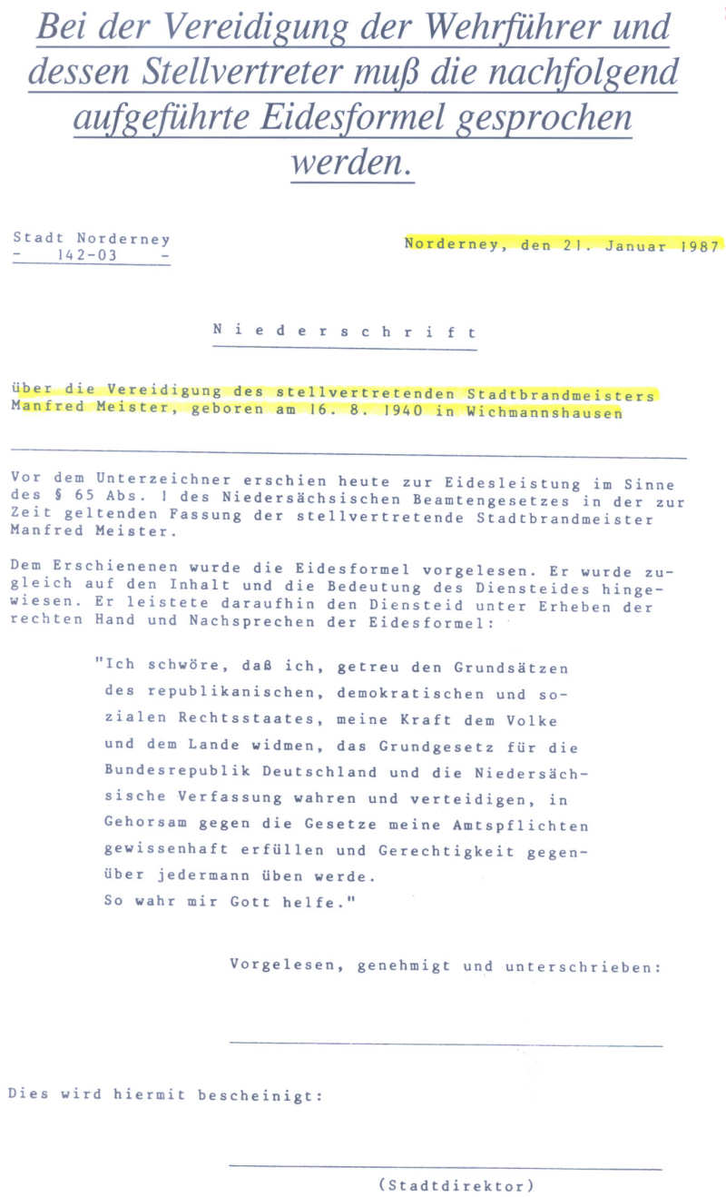 2. Amtszeit von Wehrführer Gerhard Fröhlich - 18.11.1986 2. Amtszeit von Wehrführer Gerhard Fröhlich - 18.11.1986