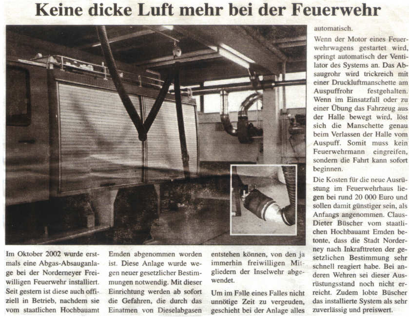 Neue Absauganlage für die Abgase der Fahrzeuge - Oktober 2002