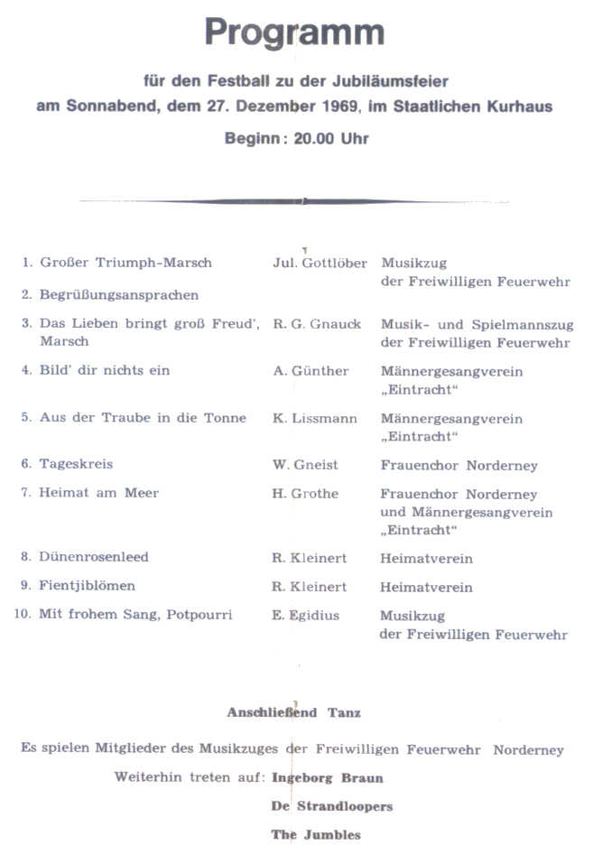 50 Jahre Musikzug Norderney im Dezember 1969 50 Jahre Musikzug Norderney im Dezember 1969