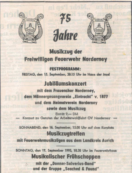 75 Jahre Musikzug der Freiwilligen Feuerwehr Norderney - 15.09.1995