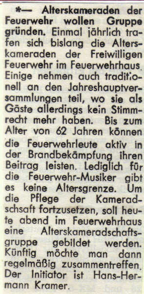 Gründung einer "Oldie-Gruppe" - 1. Dezember 1999