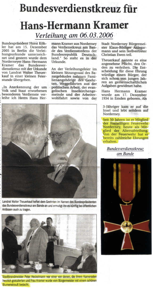 Bundesverdienstkreuz für Hans-Hermann Kramer - Verleihung am 06.03.2006 Bundesverdienstkreuz für Hans-Hermann Kramer - Verleihung am 06.03.2006
