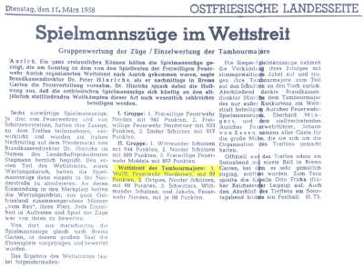 Wilhelm Wolff ist bester Tambourmajor von Ostfriesland - 10.03.1958
