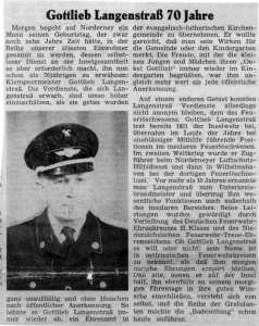 Gottlieb Langenstraß 70 Jahre - 1961