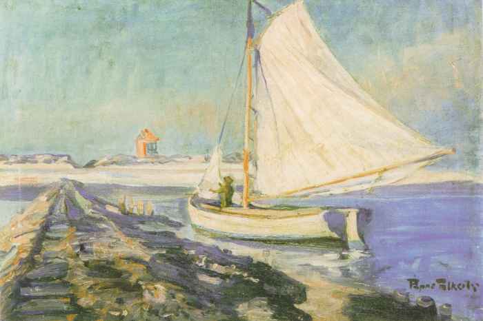 Der Malerturm und mein erstes Boot / 1921 - Öl auf Leinwand-56 x 83 cm